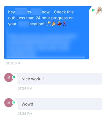 Client text message reacting to fast geo-grid ranking results